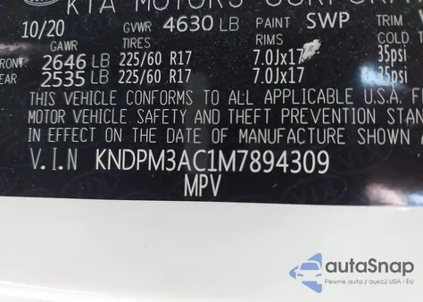 2021 Kia Sportage Lx z USA, uszkodzony, nr VIN KNDPM3AC1M7894309